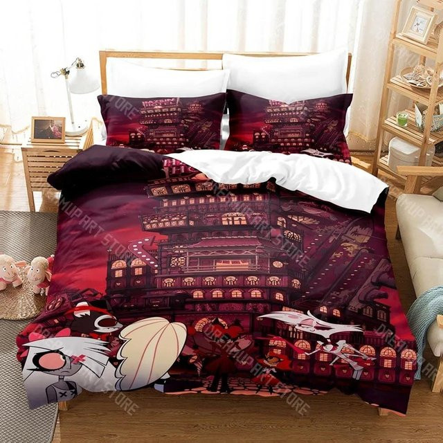 Hazbin Hotel Bettwäsche Set von Lodestar in Rot mit 3D-Druck, bestehend aus Bettbezug und Kissenbezug aus Mikrofaser, Größe: 210 x 210 cm - Bild 1