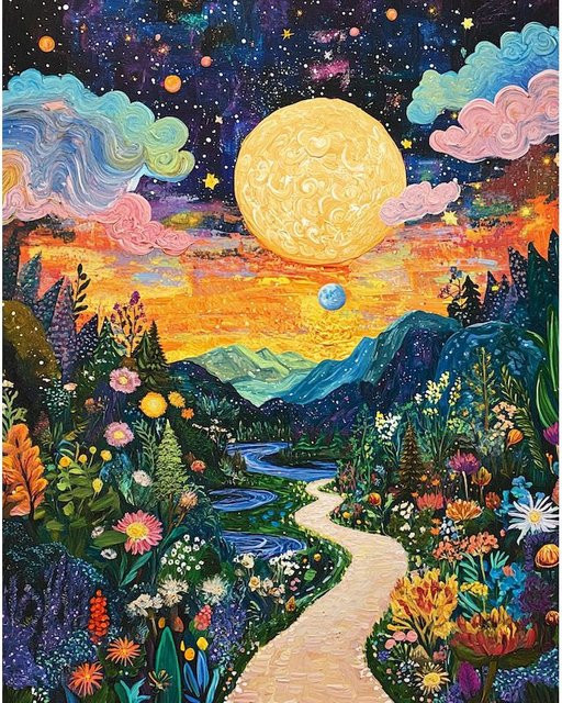 SDOYUNO Diamantmalerei Landschaft 5D DIY Kreuzstich Set mit Berg und Mond in Multicolor, Breite: 30,0 cm, Höhe: 20,0 cm - Bild 1