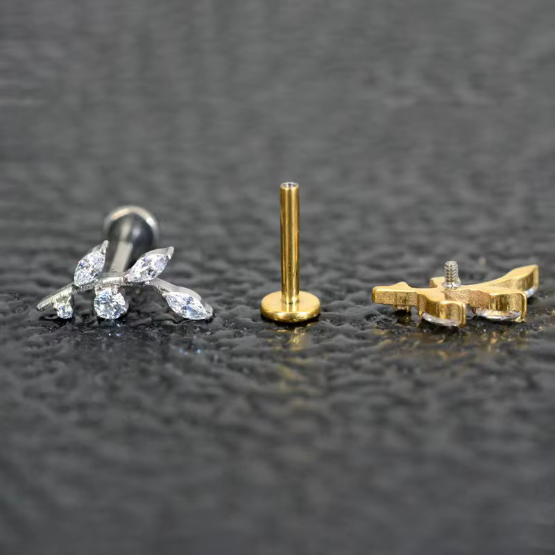 pioroe Piercing Labret, Titan, Blatt, Zirkonia, Unisex - Bild 2