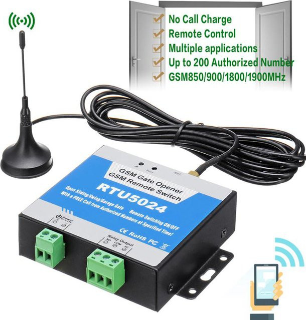 RTU5024 GSM Toröffner Relaisschalter mit drahtloser Fernbedienung und langer Antenne für 850/900/1800/1900 MHz - Bild 1