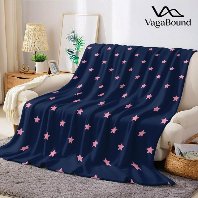 JMG Household Supplies Flanelldecke Marineblau mit rosa Sternen, B/B: 150 x 200 cm - Bild 1