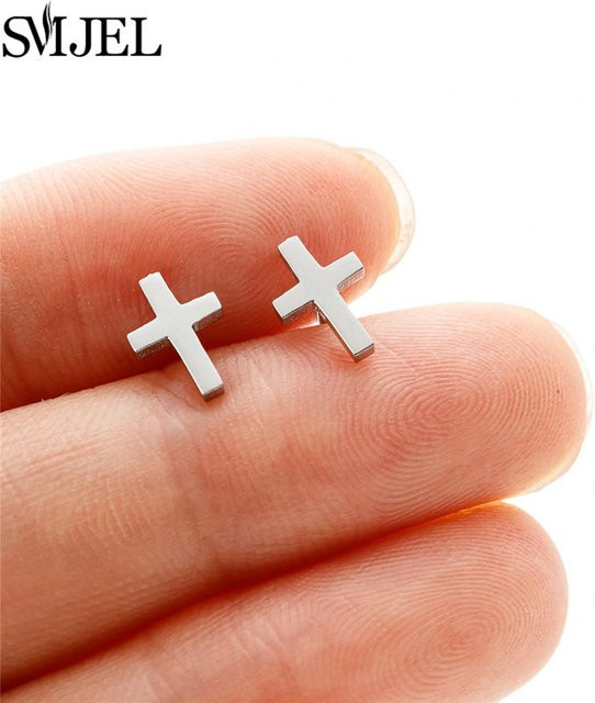 SMJEL Ohrringe Kreuz, Edelstahl, Silber, Unisex - Bild 1