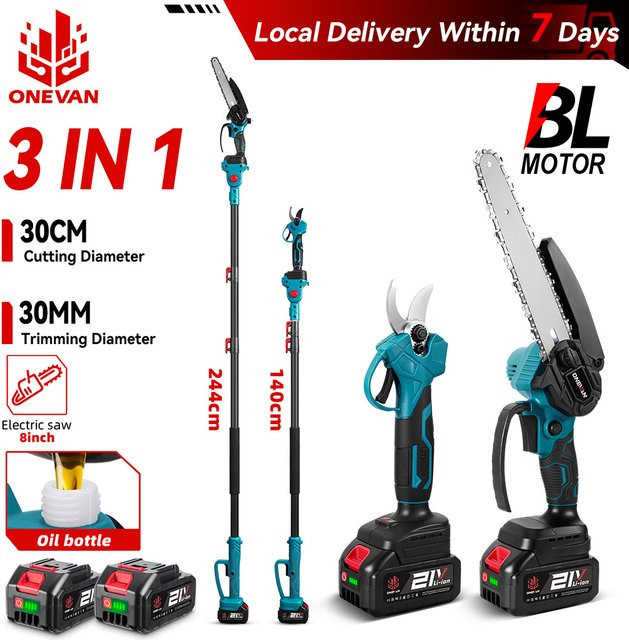 ONEVAN 3-in-1 Bürstenlose Teleskop-Elektrokettensäge und Hochastschere für Makita 18V LXT Akkus, Mehrfarbig - Bild 1