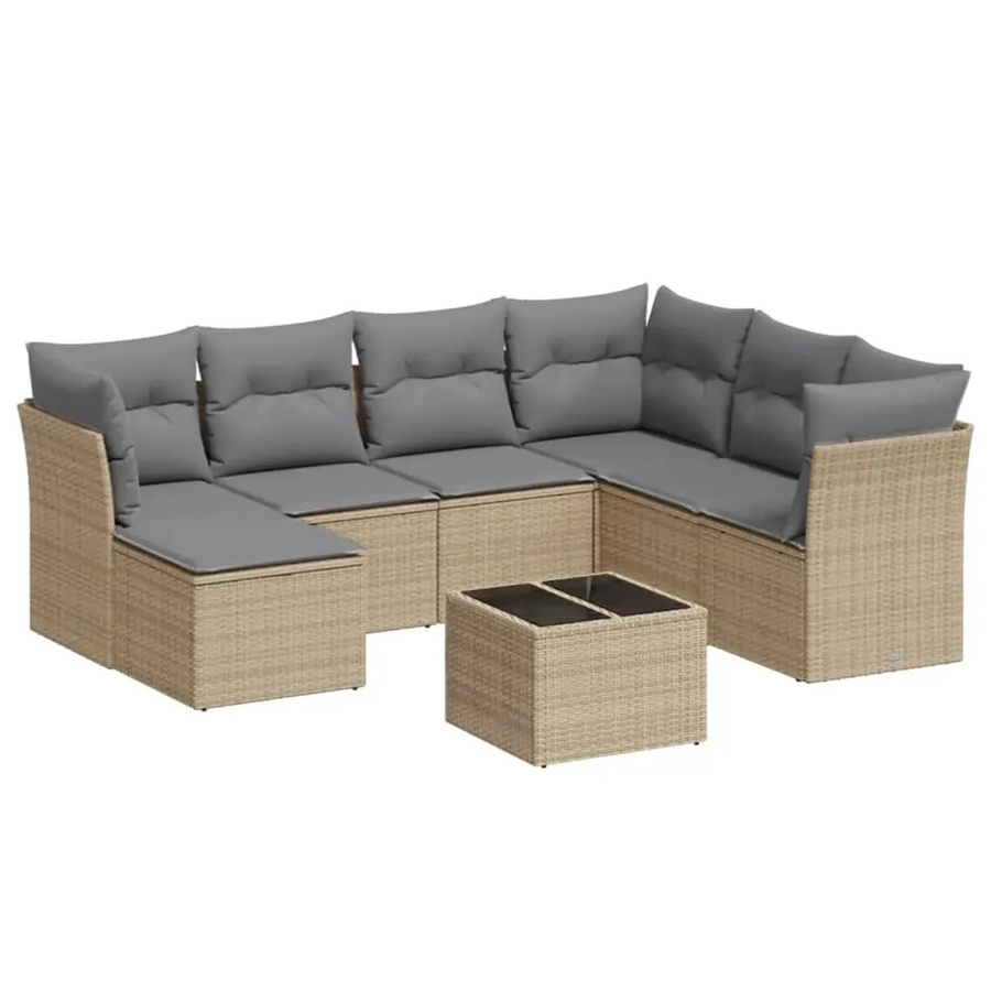 vidaXL 8-teilige Garten-Sofagarnitur aus Poly-Rattan mit Kissen in Beige - Bild 2