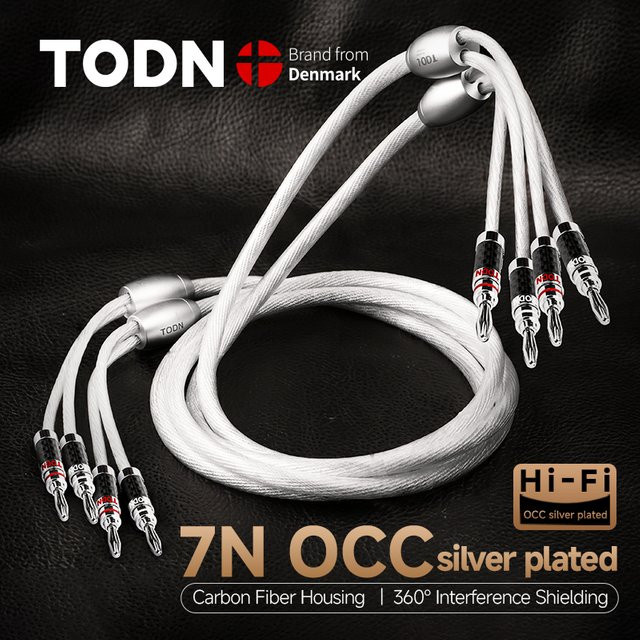 TODN HIFI versilberte Lautsprecherkabel mit 7N OCC High-End Qualität, 1 Paar mit Y-Stecker und Bananenstecker, Farbe: Silber - Bild 1