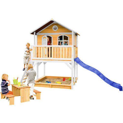 Axi Marc Spielhaus aus Holz in Braun-Weiß mit blauer Rutsche, B/H/T: 432 x 293 x 212 cm - Bild 3
