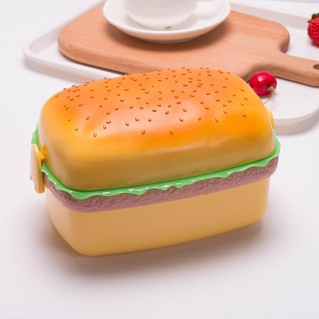 LChome Hamburger Lunchbox Doppelstöckig mit Besteck Set, Mikrowellengeeignet, Orange/Gelb - Bild 1