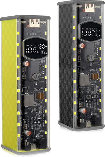 Gaqqee PD 65W Superschnelle Ladebatteriebox, transparentes gelbes Gehäuse für 8-teilige 18650-Akkus, schweißfreies wiederaufladbares Batteriegehäuse mit einstellbarer DC-Spannung - Bild 1