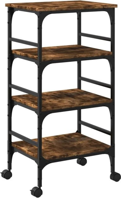 vidaXL Küchenwagen in Räuchereiche aus Holzwerkstoff und Stahl, B/T/H: 45 x 35 x 89,5 cm - Bild 1