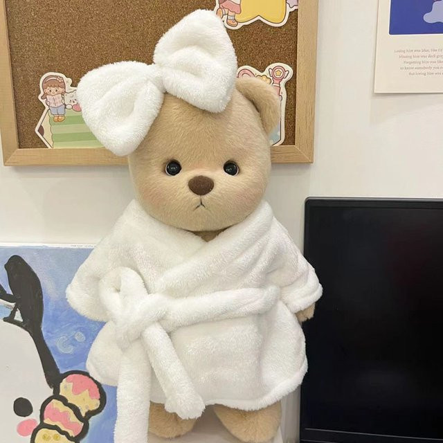 Teddy Tales Puppenkleidung Weißer Bademantel Duschhaube Schleife, Zubehör - Bild 1