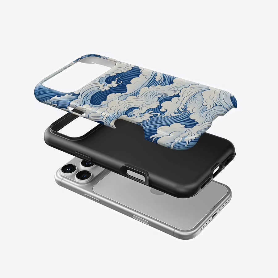 Potdemiel Robuste Doppelschichtige Handyhülle mit Blauem Wellenmotiv für iPhone 17 16 15 14 13 Pro Max Plus mit Magnetfunktion - Bild 2