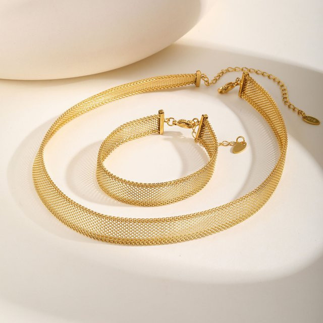 Meaeguet Halskette, Mesh-Gliederhalskette, Edelstahl, vergoldet, Damen - Bild 1