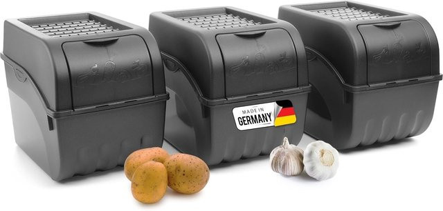 Novaliv Kartoffel- und Zwiebelaufbewahrungsbox Set, 3 Stück stapelbare Gemüseboxen, Anthrazit Grau, Volumen pro Box: 9 l - Bild 1