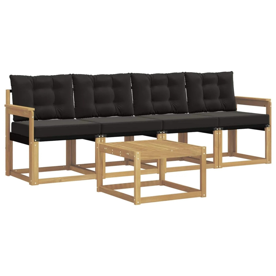 vidaXL Outdoor-Sofagarnitur 5-tlg. aus Akazienholz mit Kissen in Weiß und Schwarz - Bild 2