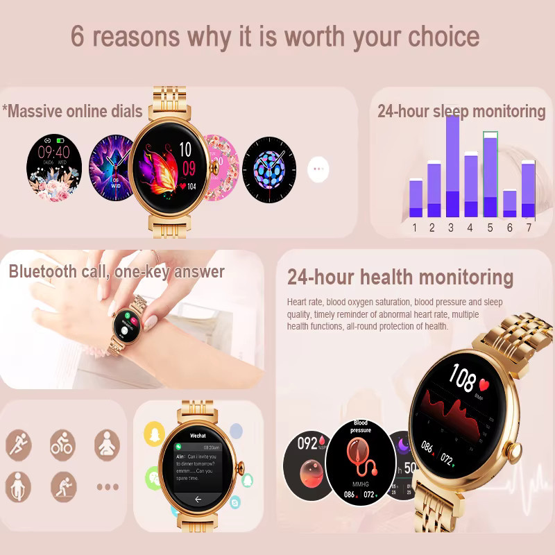 ChiBear Smartwatch, 1,04 Zoll, Leder, Gold, Damen - Bild 3
