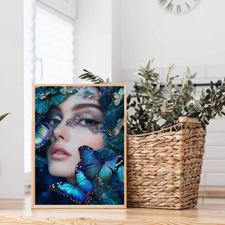 Huacan 5D-Diamantgemälde Blumen-Schmetterlings-Dame, Mehrfarbiges Mosaik-Strass-Bild mit Blumen und Schmetterlingen, B/H: 20 x 30 cm - Bild 3