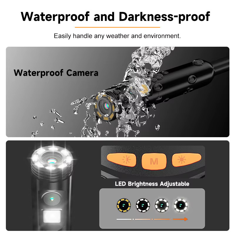 BUMBORN Industrie-Endoskop mit 4,3 Zoll Display, Doppelobjektiv, 1080P Auflösung, IP67 wasserdicht, starres Kabel 2–100 m, abnehmbares Design, Farbe: Schwarz - Bild 5