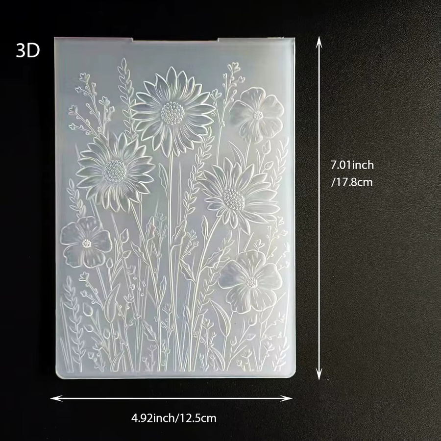 3D-Prägeschablonen aus Kunststoff mit Blumen, Sonnenblumen und Glücksgras in Transparent für DIY Scrapbooking und Kartenherstellung - Bild 1