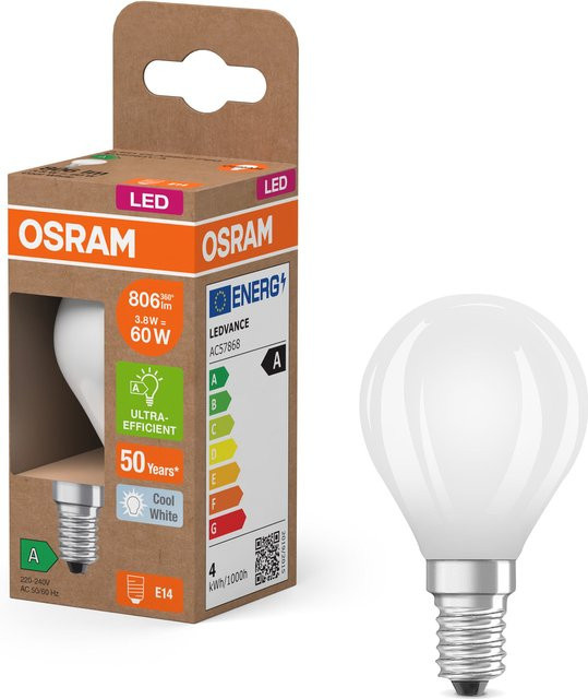 Osram LED Classic P Energy Efficiency A LED-Lampe, Kaltweiß 4000 K, 3,8 W (entspricht 60 W), 806 lm, Mattes Glas - Bild 1