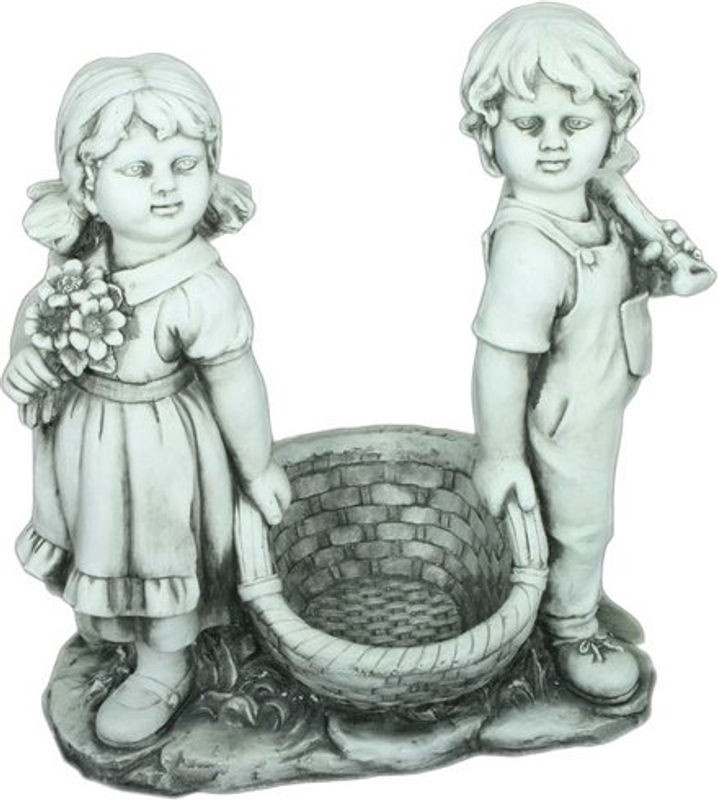 GARDEN PLEASURE Gartenfigur Junge und Mädchen aus Glasfaser und Kunstharz in Mehrfarbig und Weiß - Bild 1