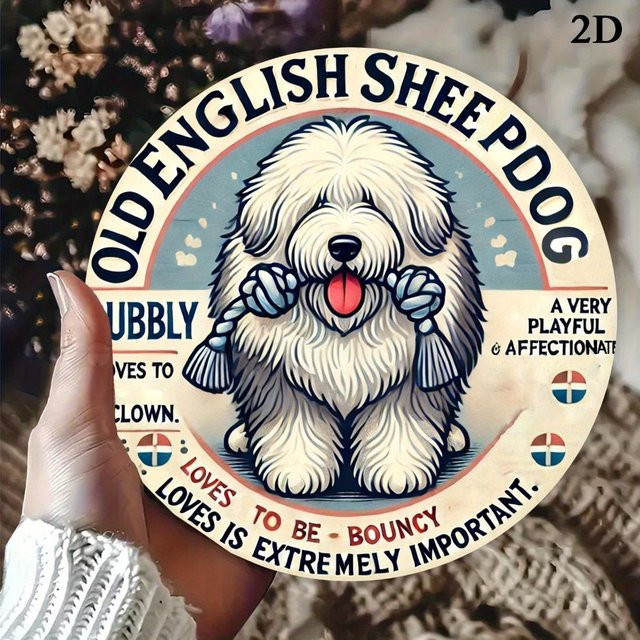 HELLOYOUNG Vintage Old English Sheepdog Metallschild rund, Mehrfarbig, Durchmesser: 20 cm - Bild 1