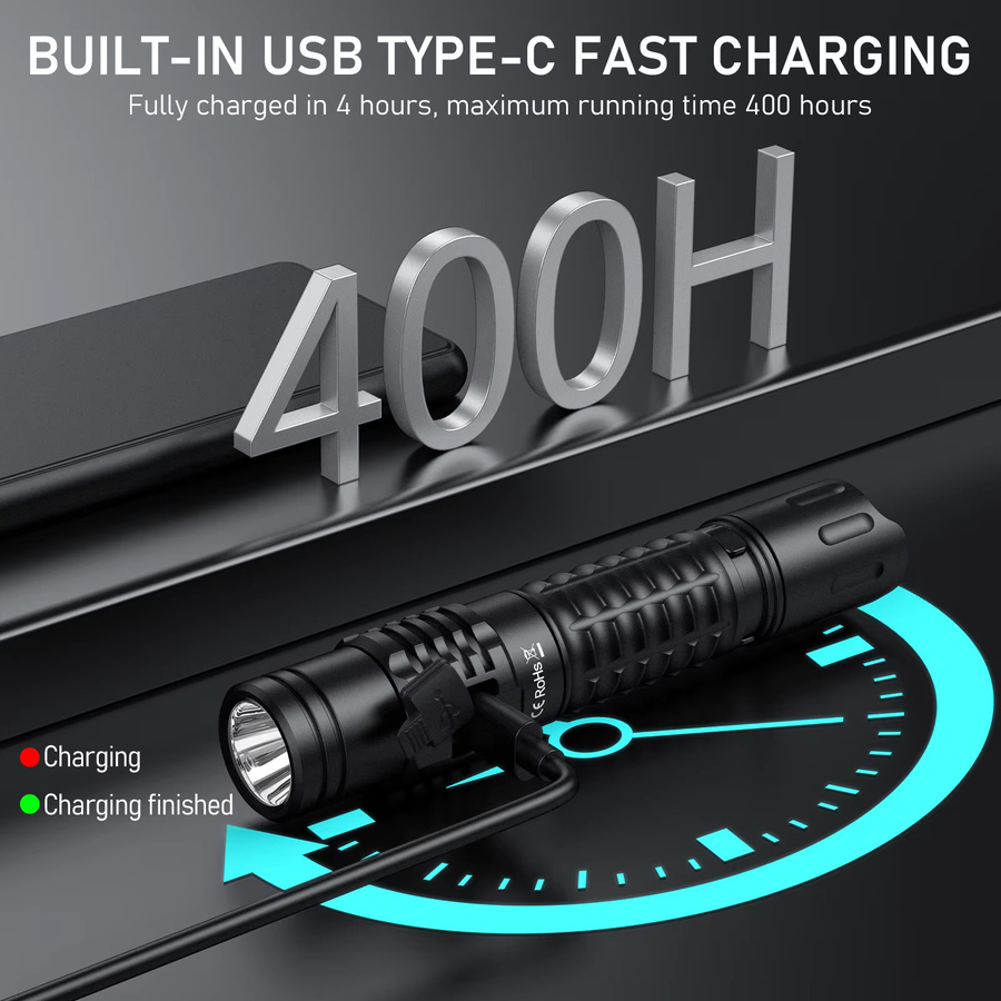 Wurkkos FC12C taktische Taschenlampe mit SFT40 LED, USB-C wiederaufladbar, 1600 Lumen, IP68 wasserdicht, EDC für Notfälle und Rettung - Bild 5