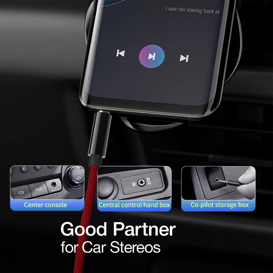 Parallel World Rotes 3,5mm Rechtwinkliges AUX-Kabel für Auto-Audio, Stereo-Klinkenkabel für iPhone, Lautsprecher und Kopfhörer - Bild 2