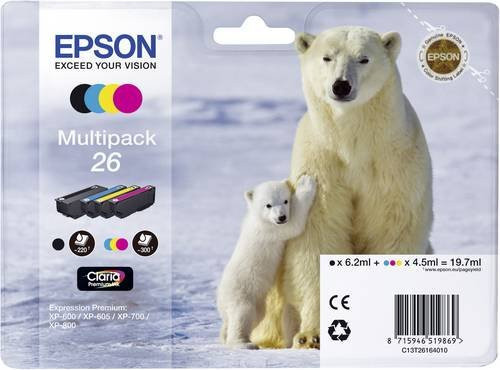 Epson Original T2616 Tintenpatronen Multipack C13T26164010 in Schwarz, Cyan, Magenta und Gelb - Bild 1