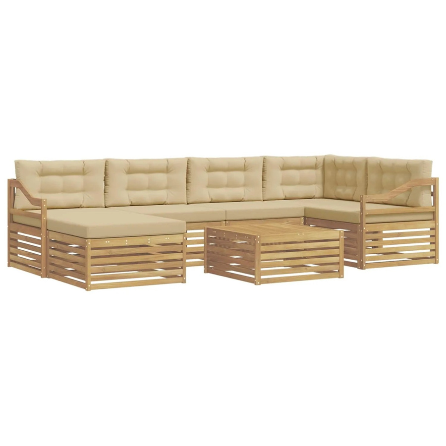 vidaXL Outdoor-Sofagarnitur 7-teilig aus Akazienholz mit Kissen in Weiß und Beige - Bild 2