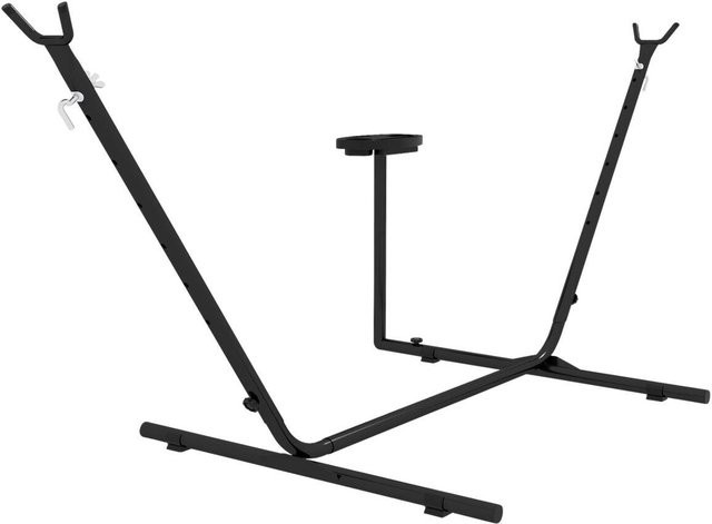 Outsunny Hängemattengestell aus Metall in Schwarz mit gestreifter Stoffhängematte, B/H/L: 125 x 285 x 110 cm - Bild 1