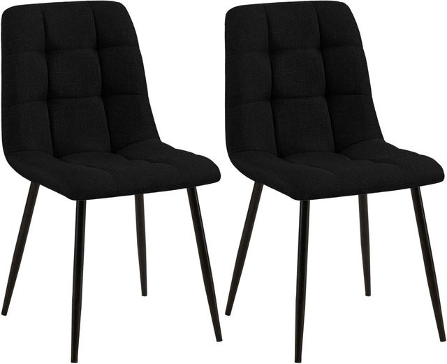 2er Set Esszimmerstühle DELUKE FIGAD in Schwarz mit Steppmuster aus Stoff und Metallgestell, B/T/H: 45 x 55 x 84 cm - Bild 1