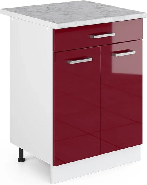 Vicco Küchenunterschrank R-Line in Bordeaux Hochglanz und Weiß mit Schubladen und Türen, B: 60 cm, H: 81,6 cm, T: 60 cm - Bild 1