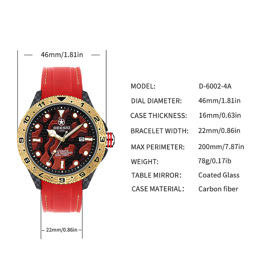 Deesio Armbanduhr Automatik, Kohlefaser, Schwarz, Herren - Bild 5