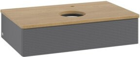 V&B Waschtischunterschrank Antao mit Frontstruktur in Eiche Honigbraun Lackiert, B/T/H: 80 x 50 x 19 cm - Bild 1