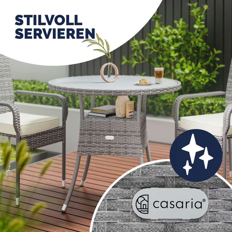 Casaria Polyrattan Tisch Grau Rund mit Glasplatte Ø 80 cm - Bild 2