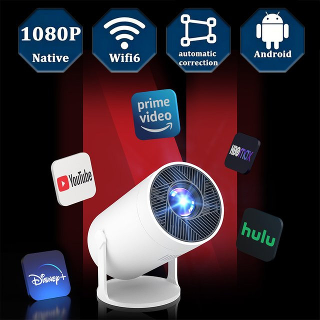 MAOHUTER Tragbarer Smart Heimprojektor in Weiß mit WLAN, 1080P 4K Videowiedergabe, Schnellfokus und eingebauten Lautsprechern zur Bildschirmspiegelung - Bild 1