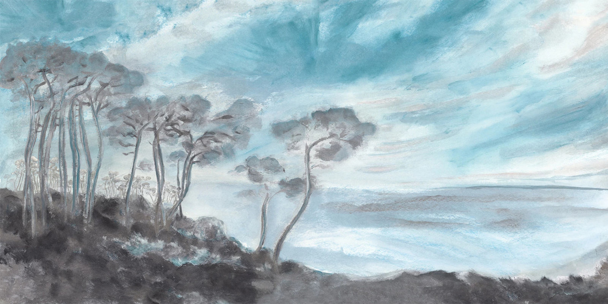 Isidore Leroy Wandbild Les Landes - Hiver als Vlies-Tapete in Blau und Grau mit Wolken und Landschaft im Querformat - Bild 2