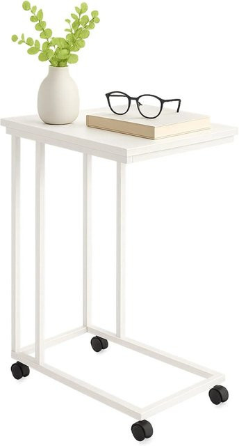 Relaxdays Beistelltisch in C-Form mit Rollen, Weiß, B/T/H: 50 x 35 x 68 cm - Bild 1