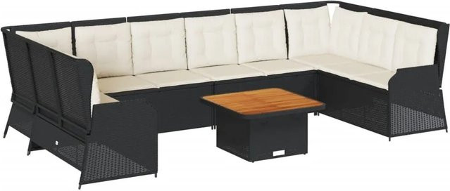 vidaXL 7-tlg Garten-Lounge-Set in L-Form aus schwarzem PE-Rattan mit wetterfesten Kissen und pulverbeschichtetem Stahlgestell - Bild 1