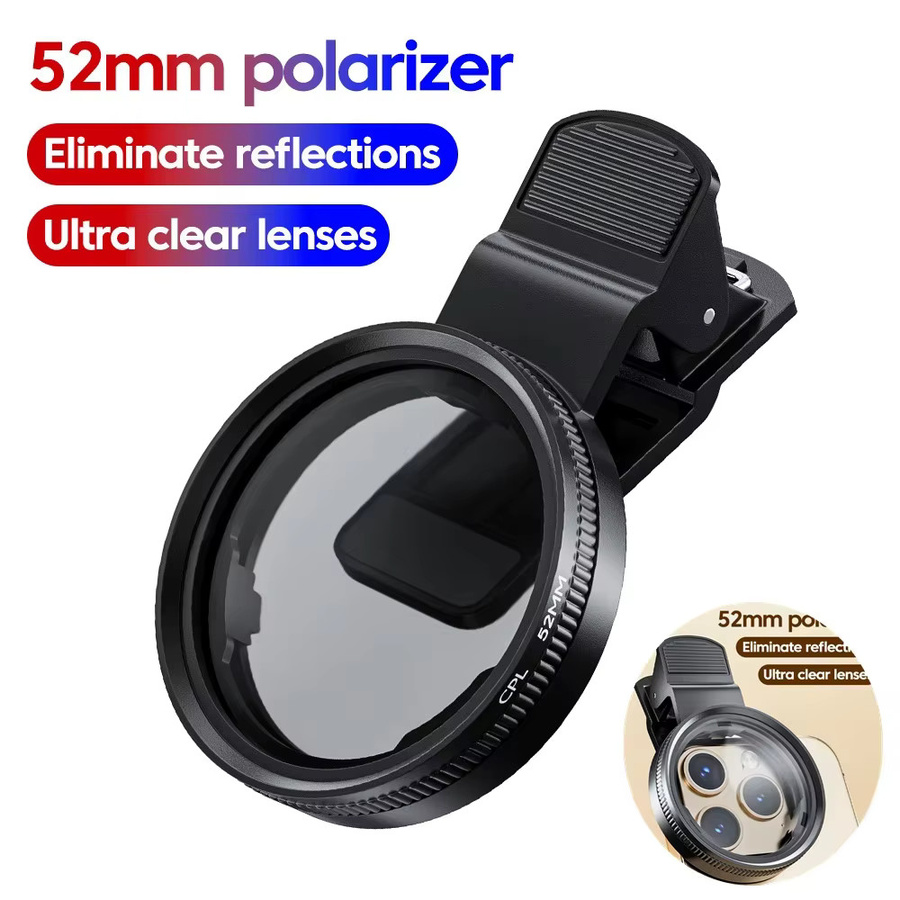 TUNEDEE Universeller 52-mm-CPL-Kameraobjektivfilter mit Clip als Polarisator und Antireflexionsfilter in Schwarz für iPhone und Samsung - Bild 2