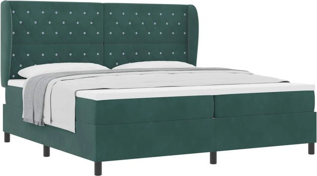 vidaXL Boxspringbett mit Matratze und Taschenfederkern in Dunkelgrün, B/T: 200 x 200 cm - Bild 1