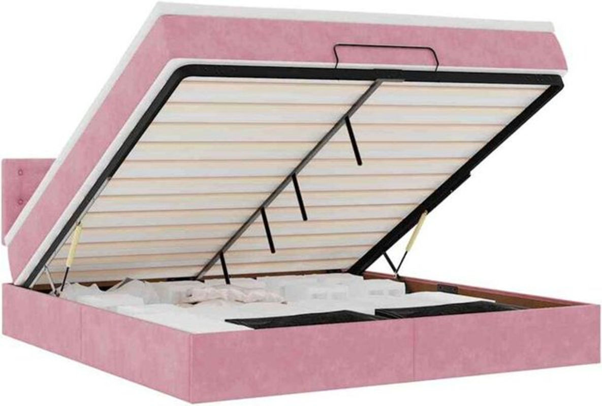 vidaxl Polsterbett mit Matratze und LED-Beleuchtung aus Samt in Rosa, B/T/H: 180 x 200 x 88 cm - Bild 1