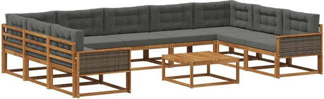 vidaXL Outdoor-Sofagarnitur L-Form aus Akazienholz mit 10 Kissen in Anthrazit und Braun - Bild 1