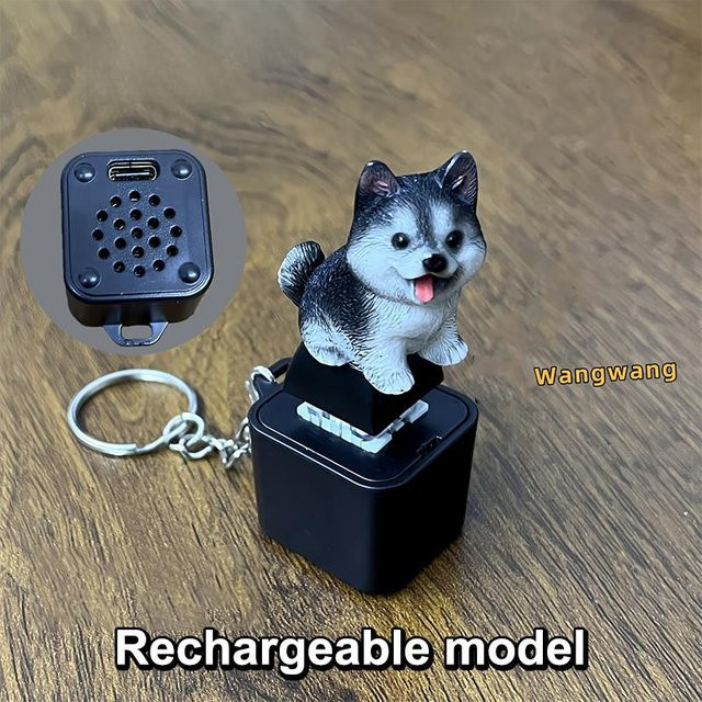 Schlüsselanhänger USB-C, Hund Katze Tastatur Klicker, LED, gray, Unisex - Bild 1