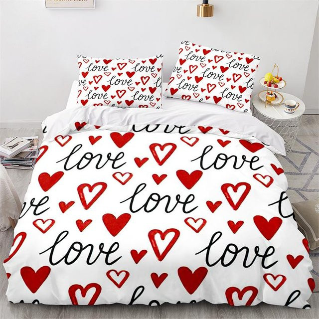 Bettwäsche-Set mit Liebesherz-Motiv von Binchi Outdoor Product aus weißer Mikrofaser, bestehend aus Bettbezug und Kissenbezug, B/H: 135 x 200 cm - Bild 1