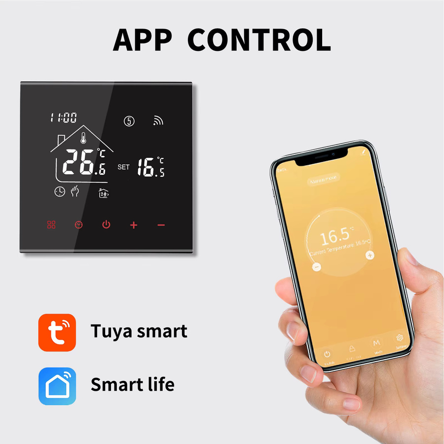 HEAT M4A Fußbodenheizungs-Thermostat Tuya WiFi Temperaturregler für elektrische und Gas-Boiler in Schwarz - Bild 1