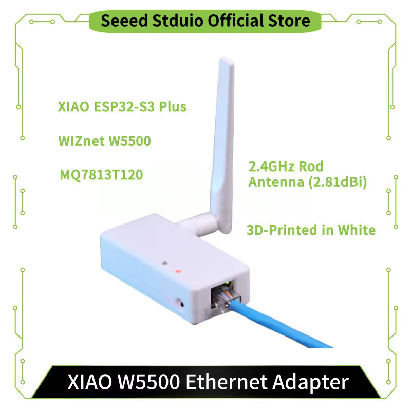 Seeed Studio XIAO W5500 Ethernet-Adapter V1.2 PoE-Entwicklungsplatine mit ESP32 S3 Plus und 2,4 GHz Stabantenne in Weiß - Bild 2