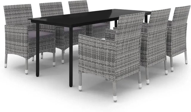 vidaXL 7-teilige Garten-Essgruppe aus Poly Rattan und Glas in Grau mit Auflagen - Bild 1
