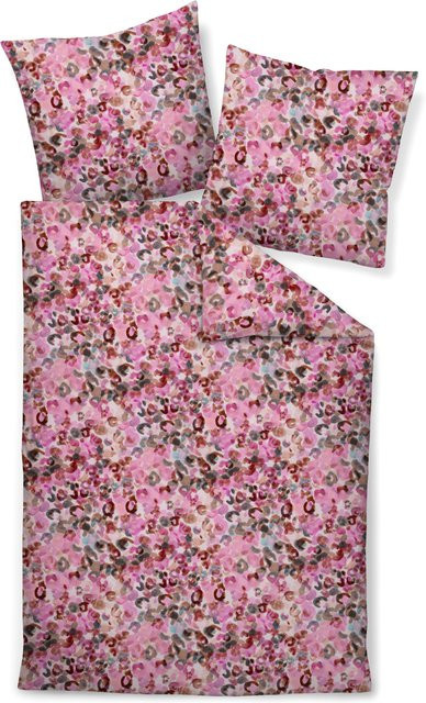 Janine Baumwoll Bettwäsche Modern Art S in Pink und Rot aus Mako-Satin mit Reißverschluss, B/H: 135 x 200 cm und Kissen 80 x 80 cm - Bild 1