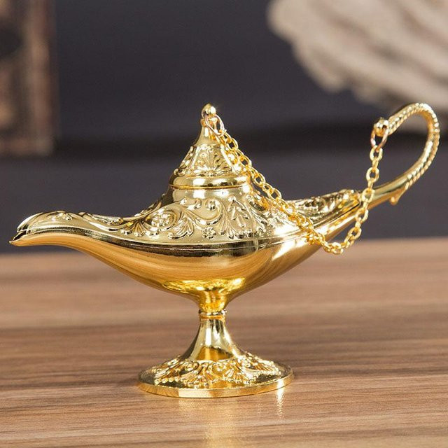 Aladdin Magische Dschinn Lampe als Retro Räuchergefäß aus Zinklegierung in Bronze, Silber, Gold oder Rot, Höhe: 12 cm - Bild 1